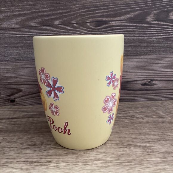 Disney Store Exclusive Winnie the Pooh Mug Large Butter Yellow Pink Flowers - Picture 2 of 7